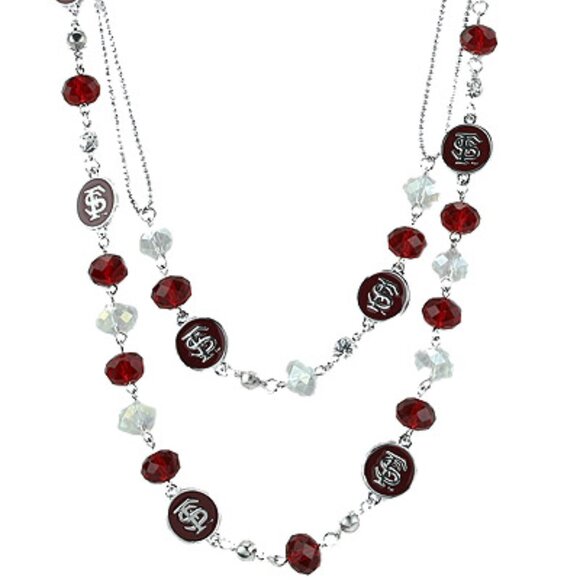 NEW FLORIDA STATE SEMINOLES Sterling Silver Bead & Disc Logo Team Color Necklace - Picture 1 of 3